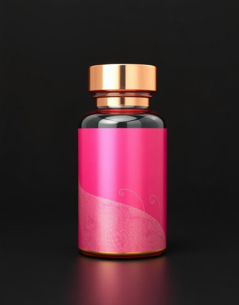 Pink hair and skin supplement bottle
